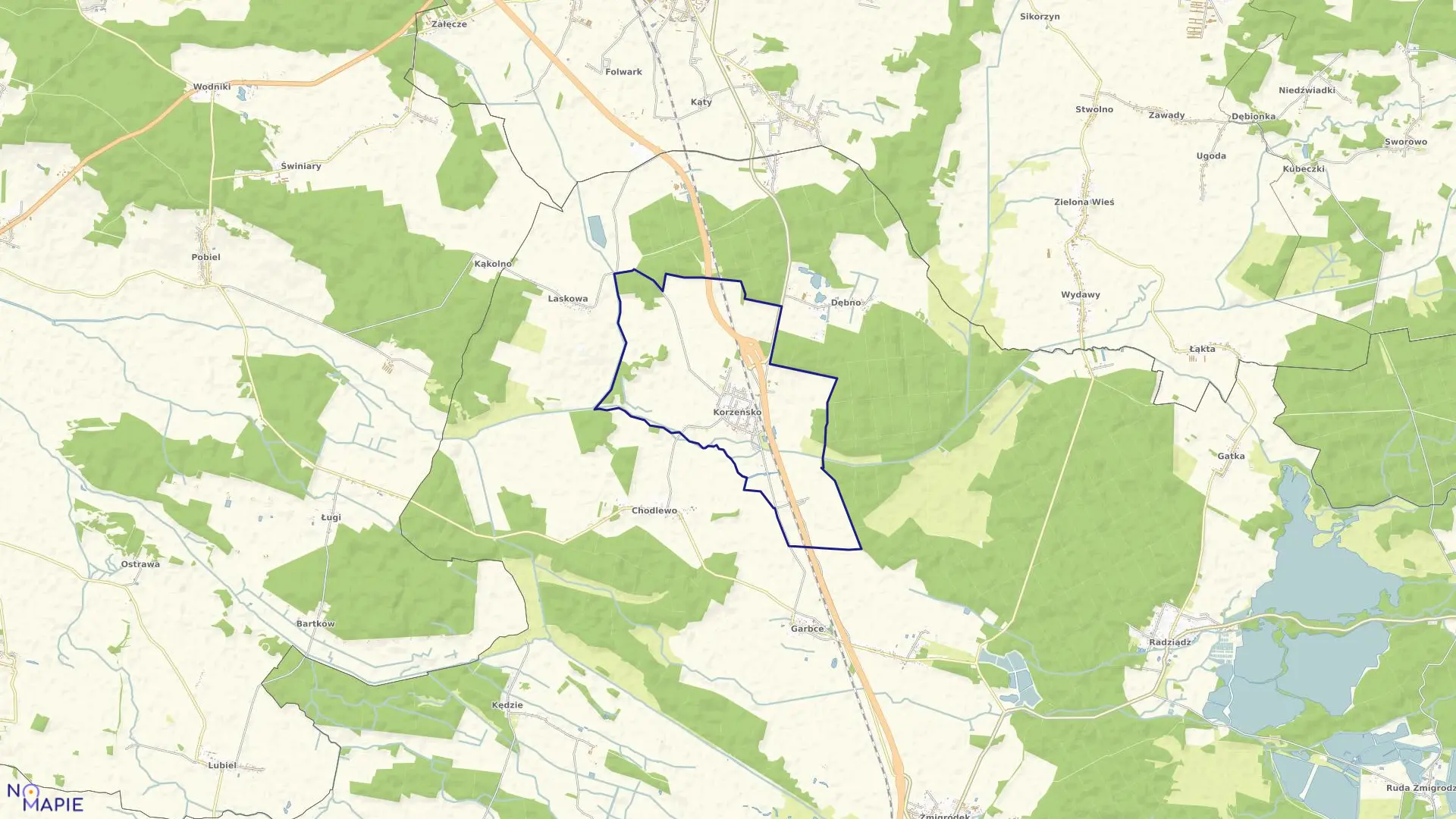 Mapa obrębu KORZEŃSKO w gminie Żmigród