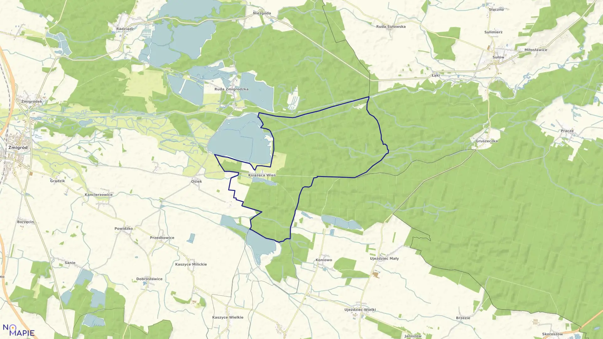 Mapa obrębu KSIĄŻĘCA WIEŚ w gminie Żmigród