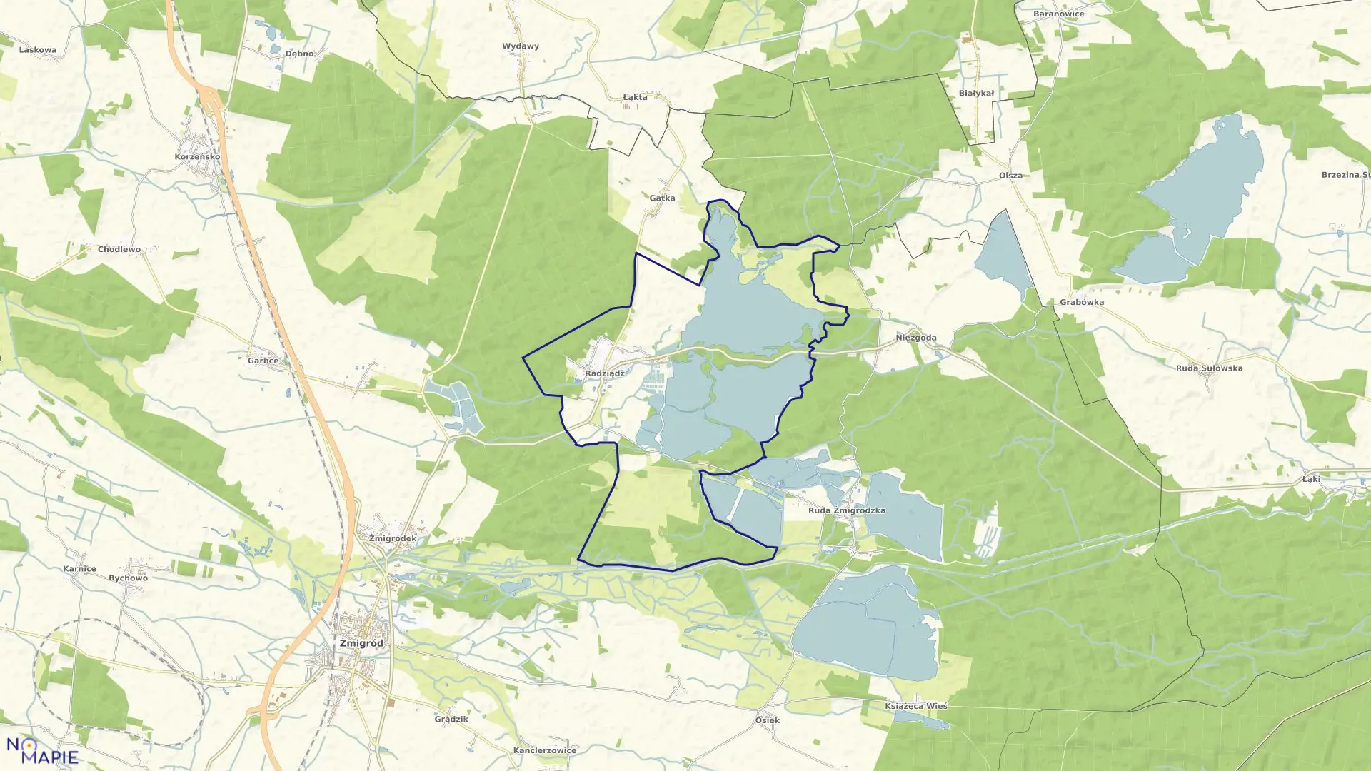 Mapa obrębu RADZIĄDZ w gminie Żmigród