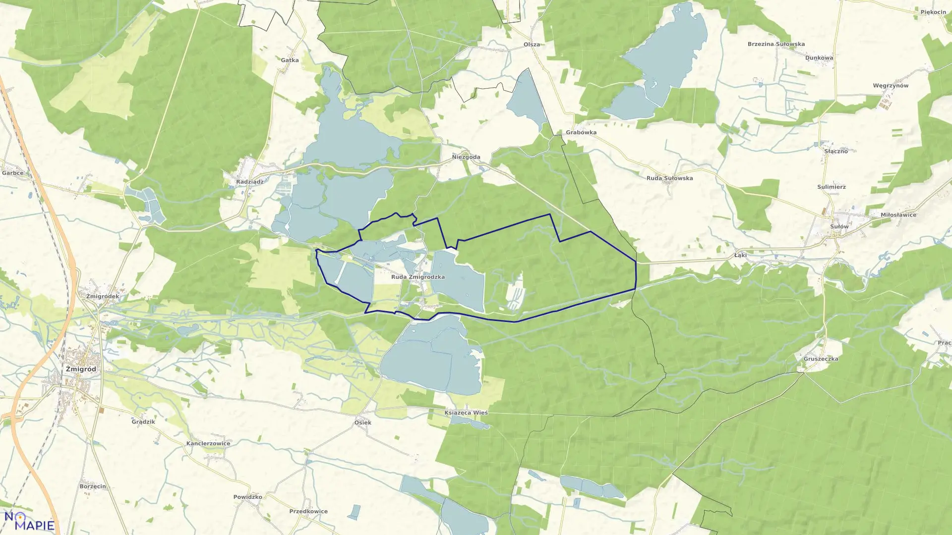 Mapa obrębu RUDA ŻMIGRODZKA w gminie Żmigród